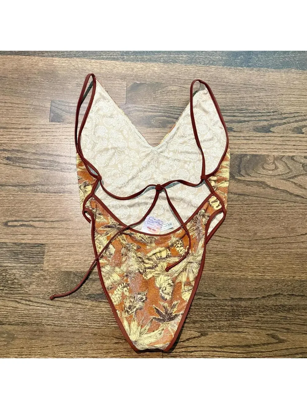 NWT Free People Free-Est Amber Printed Lurex One-Piece Swimsuit SZ XL